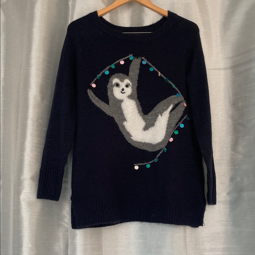 Women's Navy Blue Sweater with Sloth Design